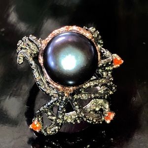 Unique Natural Black Pearl Sterling Silver Ring